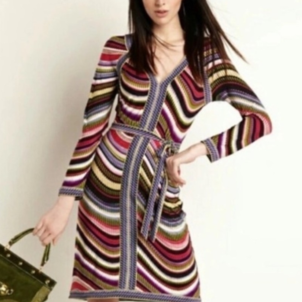 BCBG Mayla Red and Brown Long Sleeve Sheath Dress